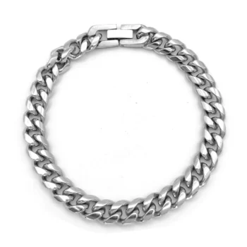 Pulsera Acero Plateado Cubana 9 mm Broche Moderno