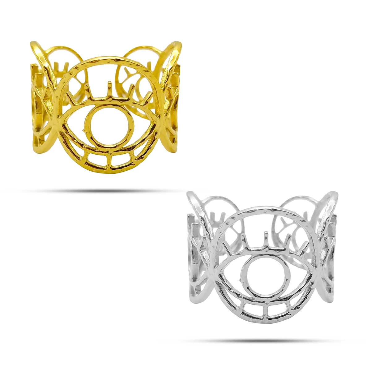 Anillo Acero Inox Contorno Ojo Místico Circulos Unidos