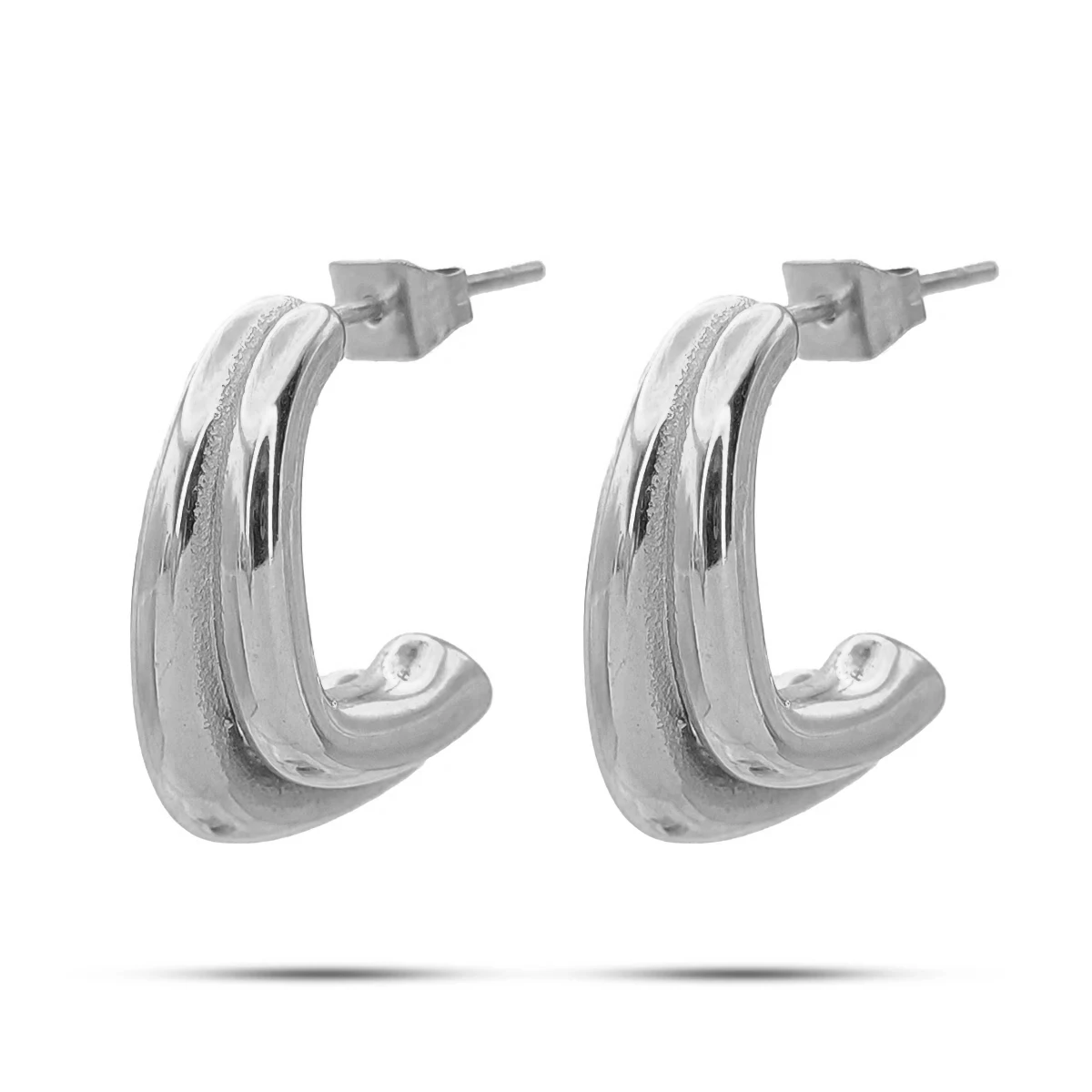 Aretes Acero Media Arracada Geométrica Doble en L