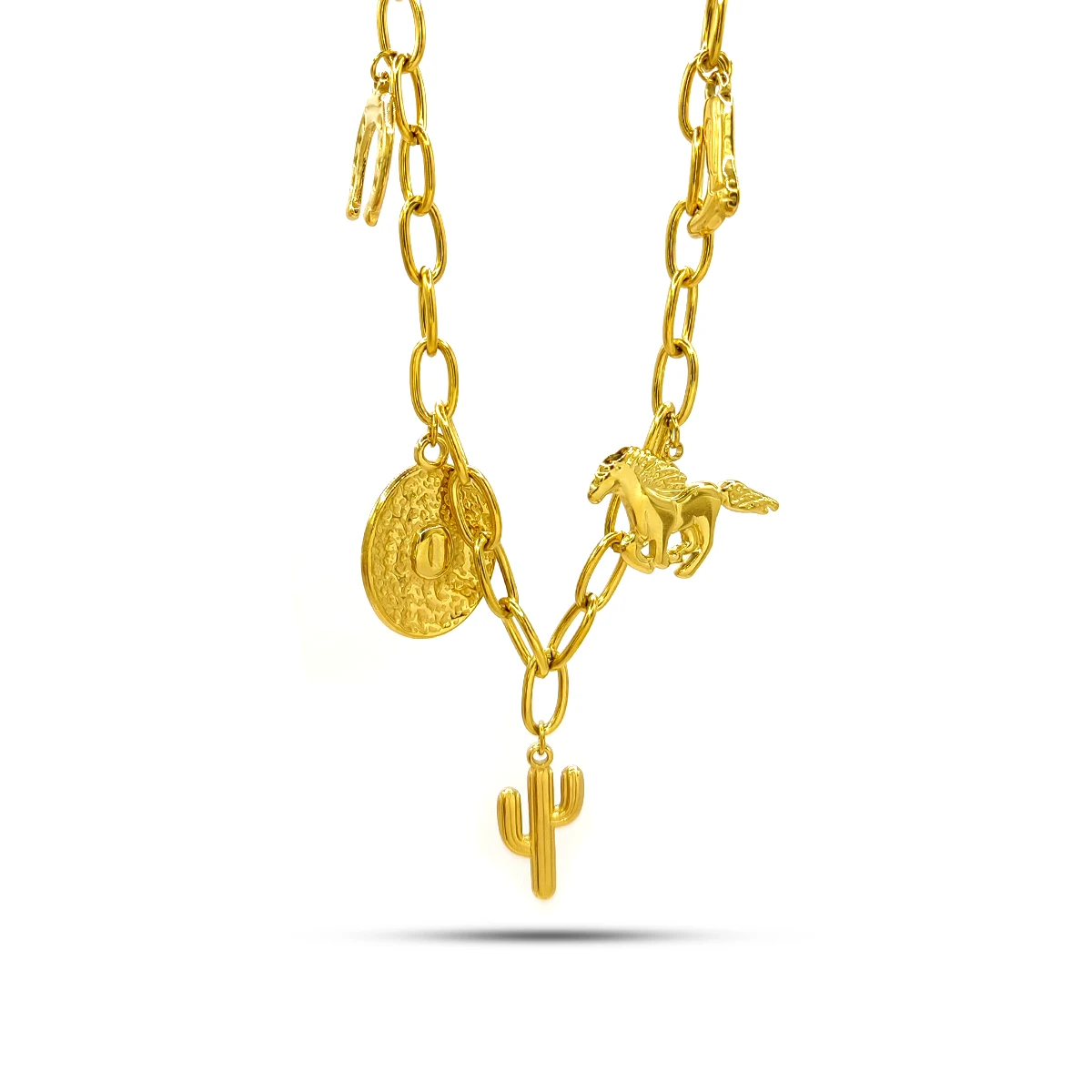 Collar Acero Dorado Colgantes Vaqueros Caballo Herradura 3