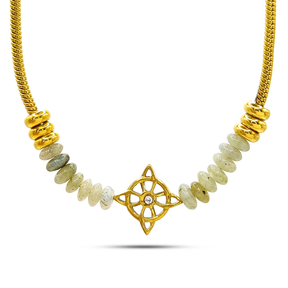 Collar Acero Dorado Nudo de Bruja Labradorita Natural