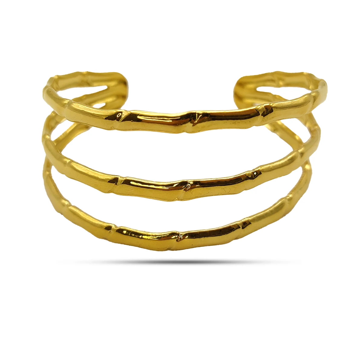 Pulsera Acero Dorado Brazalete Triple Lineas Irregulares