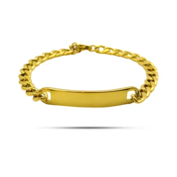 Pulsera Acero Dorado Esclava Barbada Placa Para Grabado