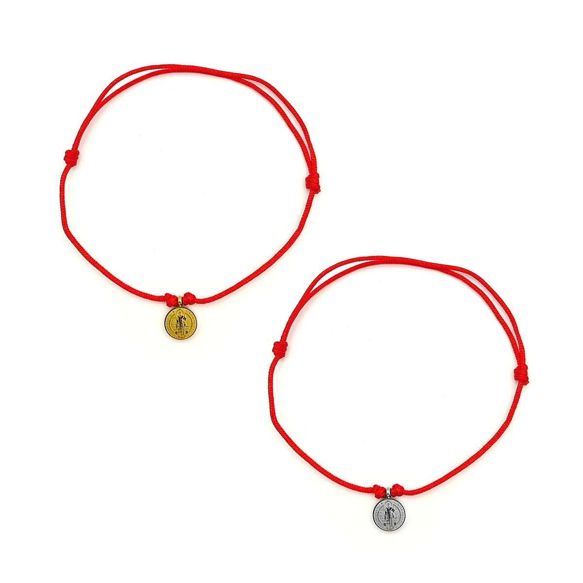 Pulsera Acero Inox Mini Medalla San Benito Hilo Rojo