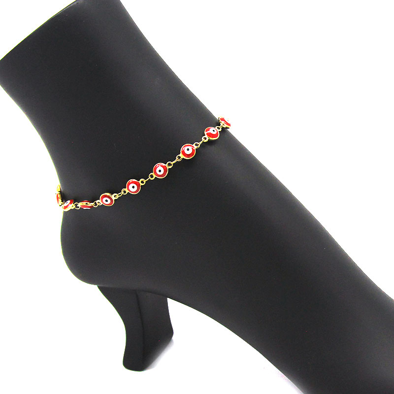 0039 0 Tobillera Acero Inox Dorado Ojo Turco Rojo 6 Mm Poder