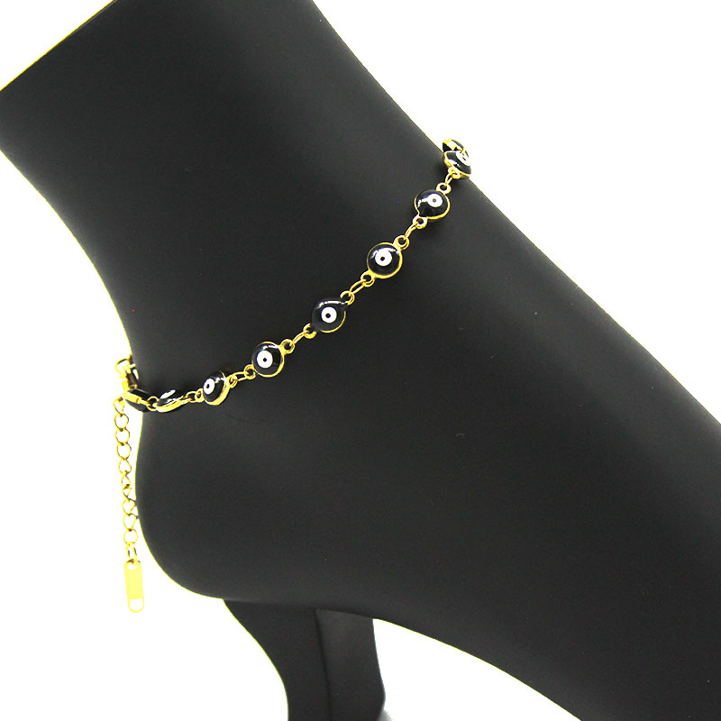 0043 0 Tobillera Acero Inox Dorado Ojo Turco Negro 6 Mm Fuerza