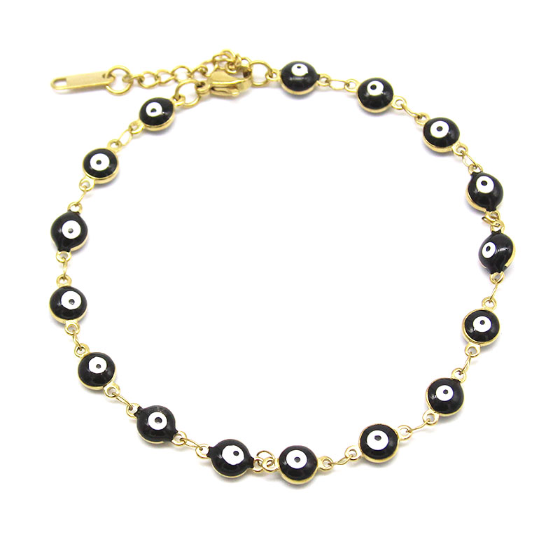 0043 Tobillera Acero Inox Dorado Ojo Turco Negro 6 Mm Fuerza