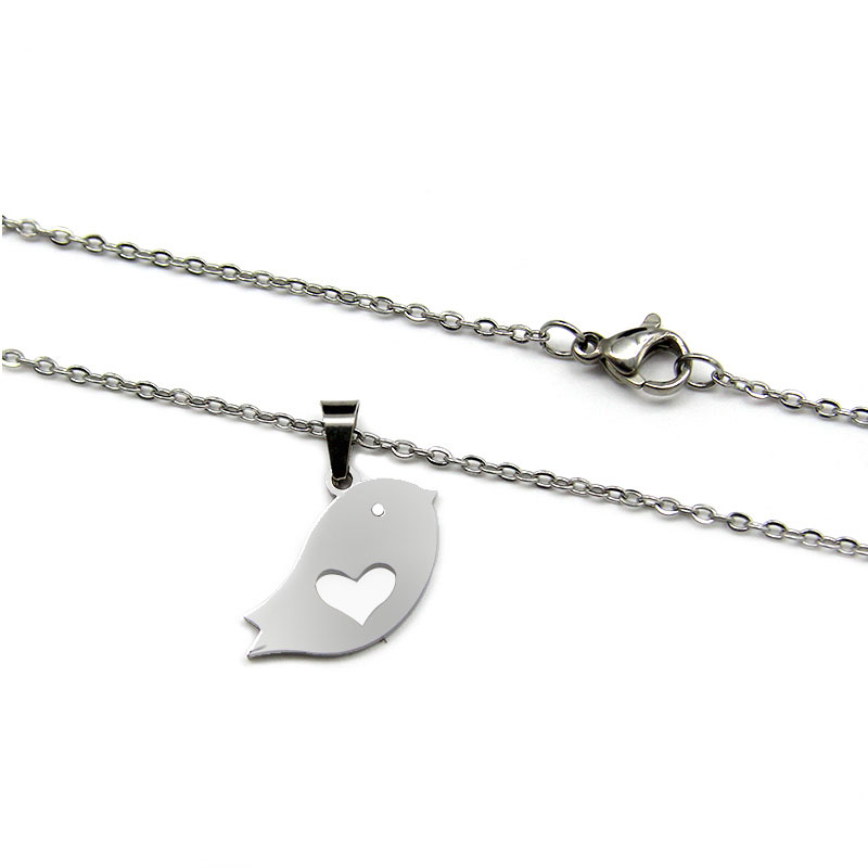 0249 1 Set de Joyeria Acero Inox Plateado Pajarito Corazon Bird