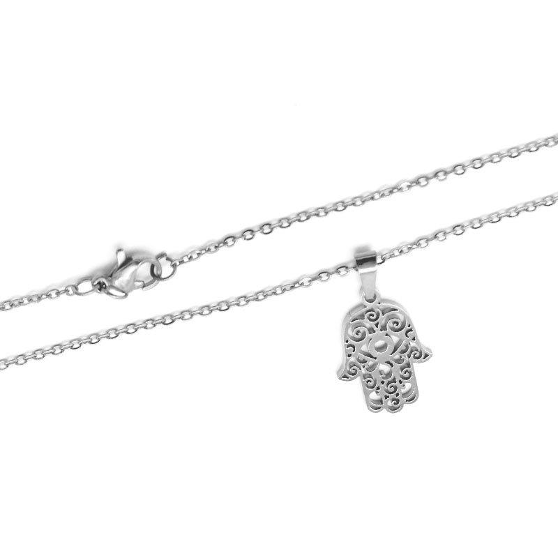 0266 0 Set de Joyeria Acero Plateado Mano de Fatima Ojo Turco