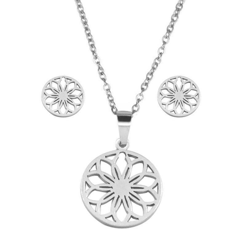 0268 Set de Joyeria Acero Inoxidable Plateado Mandala Universo