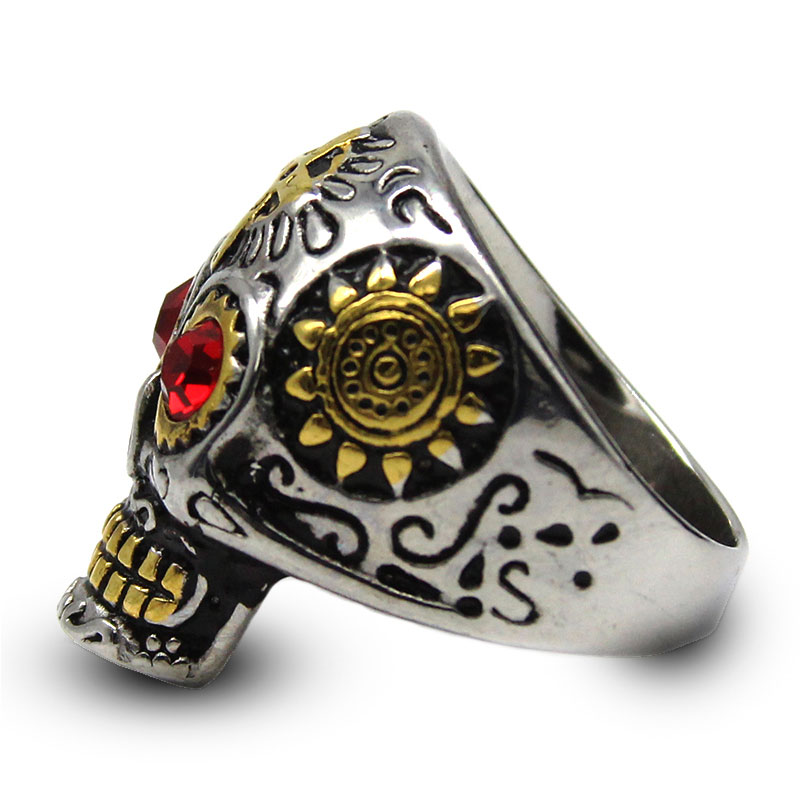 Anillo Acero Inox Calavera Plata Dorada Cruz Ojos Rojos 5 Anillo Acero Inox Calavera Plata Dorada Cruz Ojos Rojos - Image 3