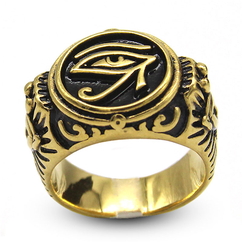 0372 1 Anillo Hombre Acero Inoxidable Dorado Negro Ojo de Horus