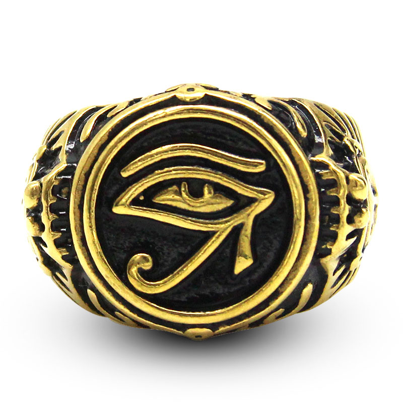 0372 Anillo Hombre Acero Inoxidable Dorado Negro Ojo de Horus