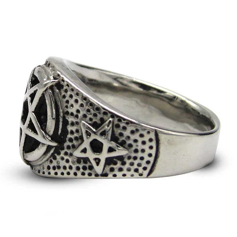 0373 3 Anillo Hombre Acero Inoxidable Plateado Estrella 5 Picos