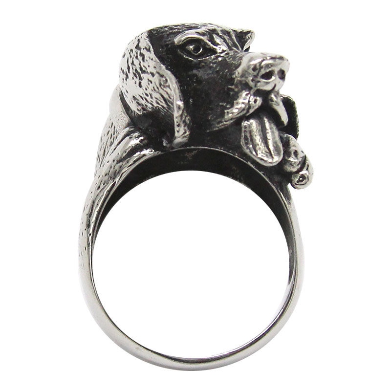 0376 1 Anillo Acero Inoxidable Plateado Vintage Perro Sabueso
