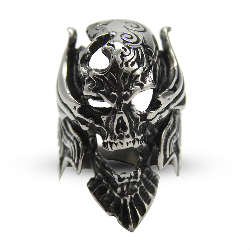 0378 Anillo Acero Inoxidable Plateado Duende Demonio Calavera
