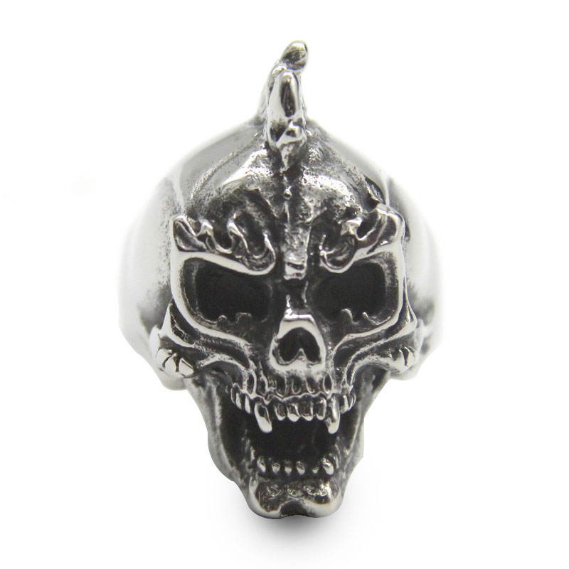 0380 1 Anillo Hombre Acero Inox Plateado Calavera Duende Chopper