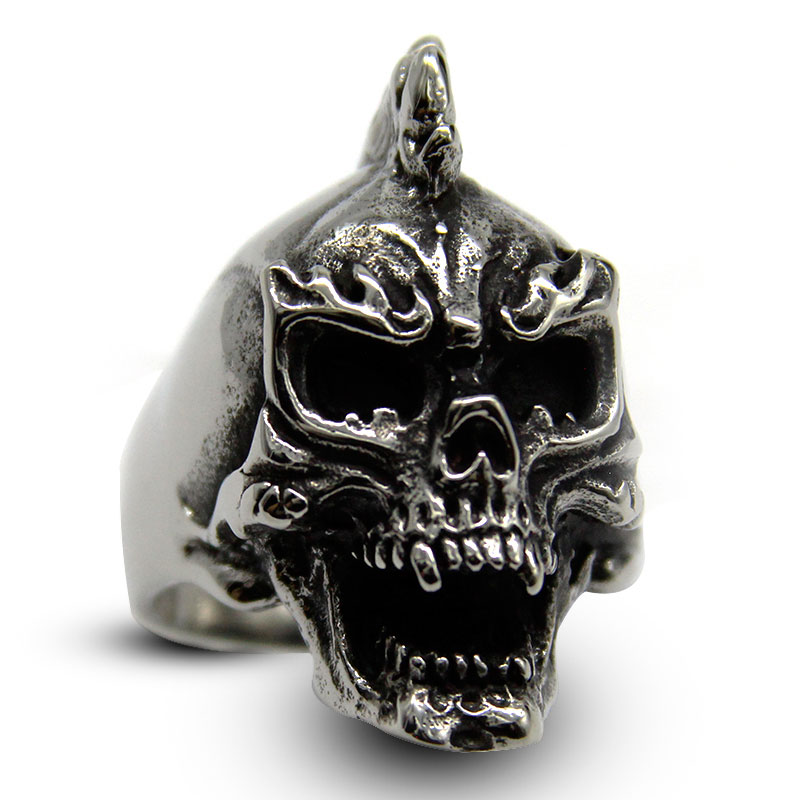 0380 Anillo Hombre Acero Inox Plateado Calavera Duende Chopper