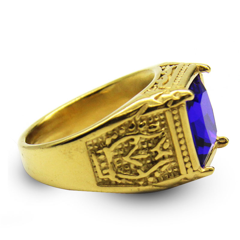 Anillo Hombre Acero Inoxidable Dorado Zirconia Azul 6 Anillo Hombre Acero Inoxidable Dorado Zirconia Azul - Image 4