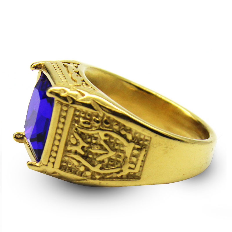 Anillo Hombre Acero Inoxidable Dorado Zirconia Azul 7 Anillo Hombre Acero Inoxidable Dorado Zirconia Azul - Image 5