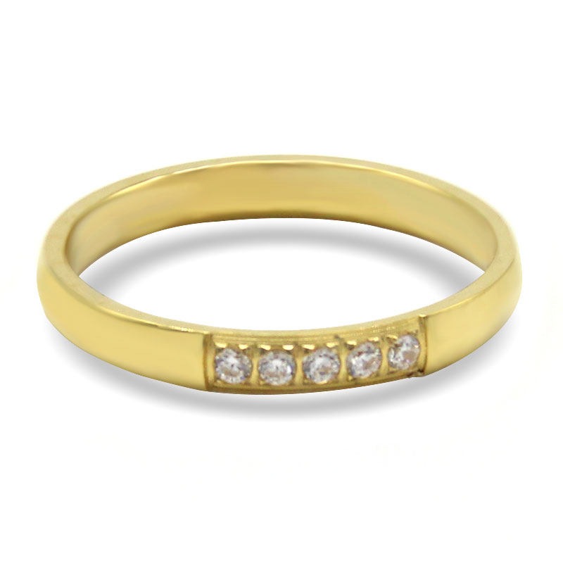 0386 Anillo Acero Inoxidable Argolla Dorada Cristales Claros