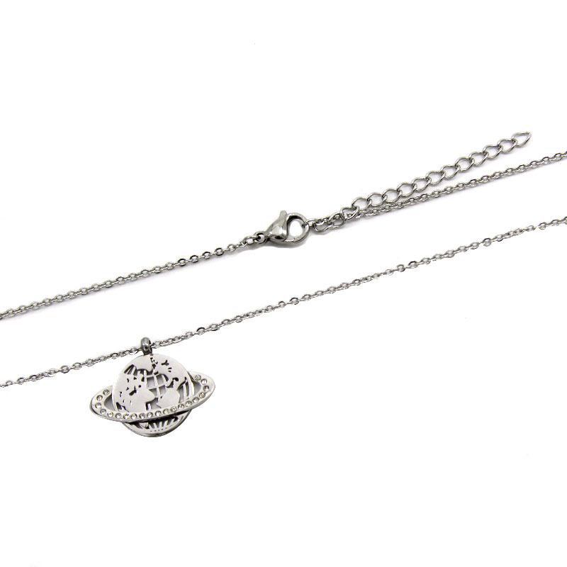 0508 0 Collar Acero Inoxidable Plateado Tierra Anillo Cristales