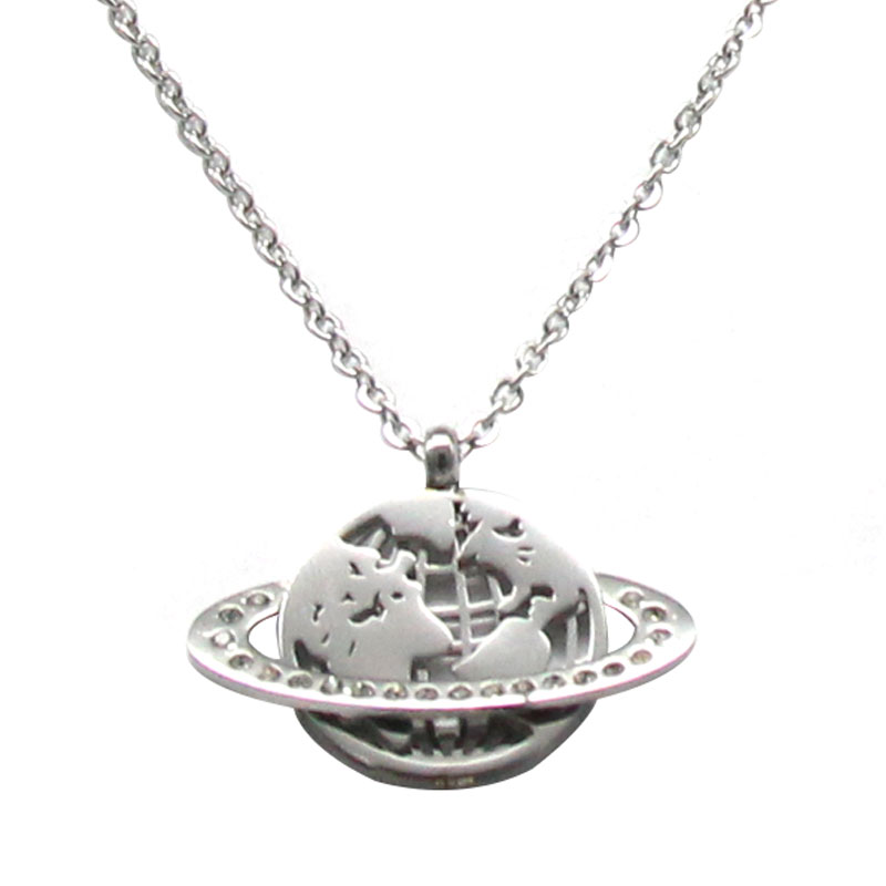 0508 Collar Acero Inoxidable Plateado Tierra Anillo Cristales