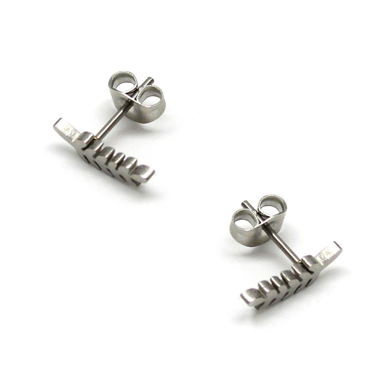 0698 2 Aretes Tipo Broquel Acero Plateado Espiga de Trigo