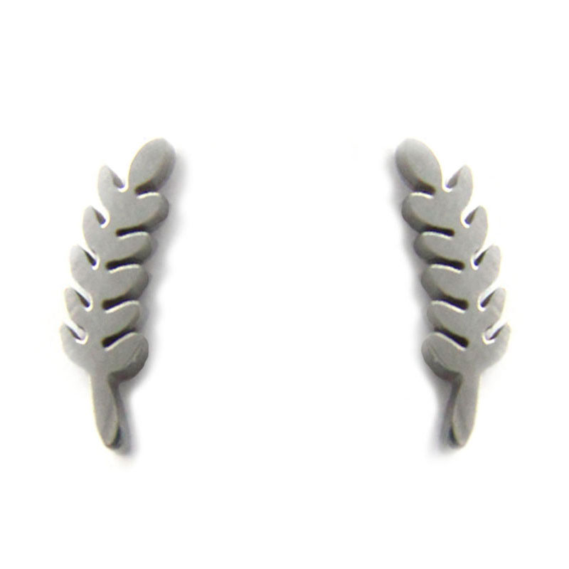 0698 Aretes Tipo Broquel Acero Plateado Espiga de Trigo
