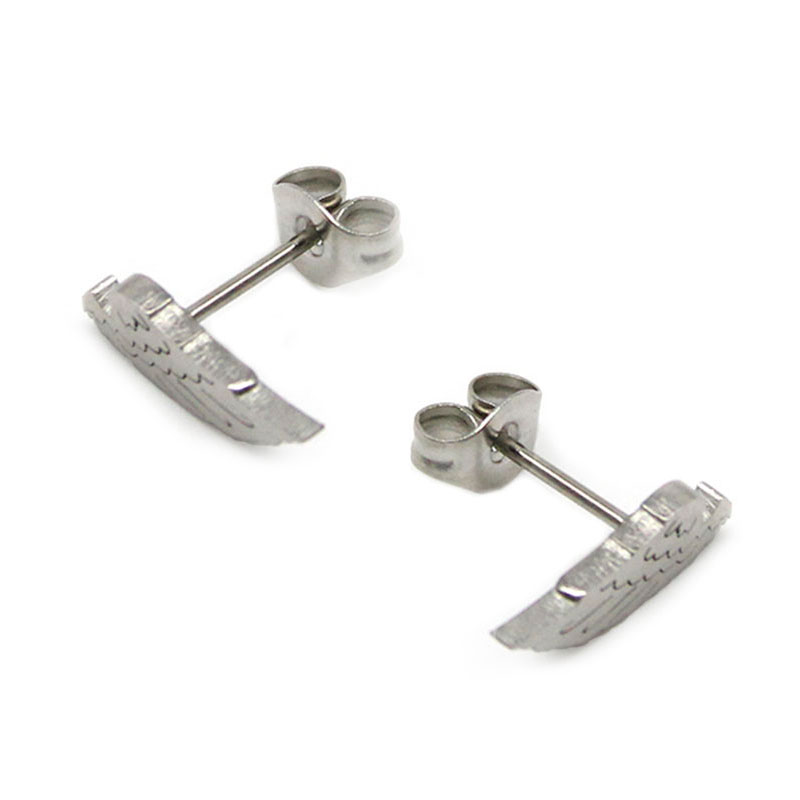 0700 2 Aretes Tipo Broquel Acero Plateado Alas Angel