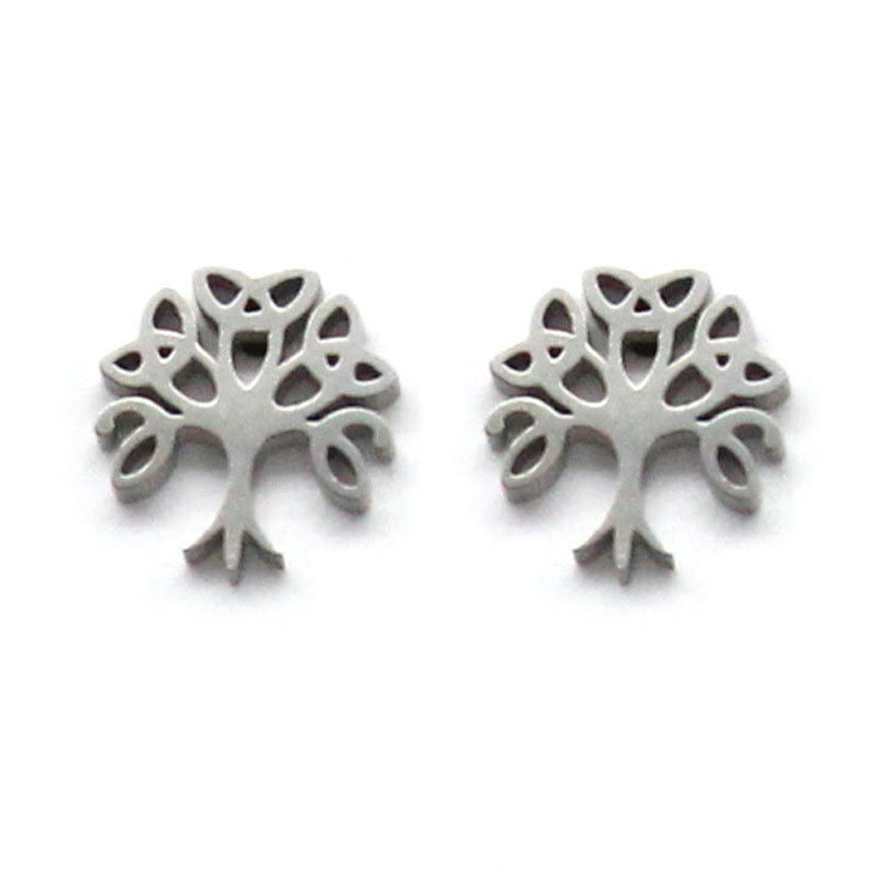 0708 Aretes Tipo Broquel Acero Inox Plateado Arbol de la Vida