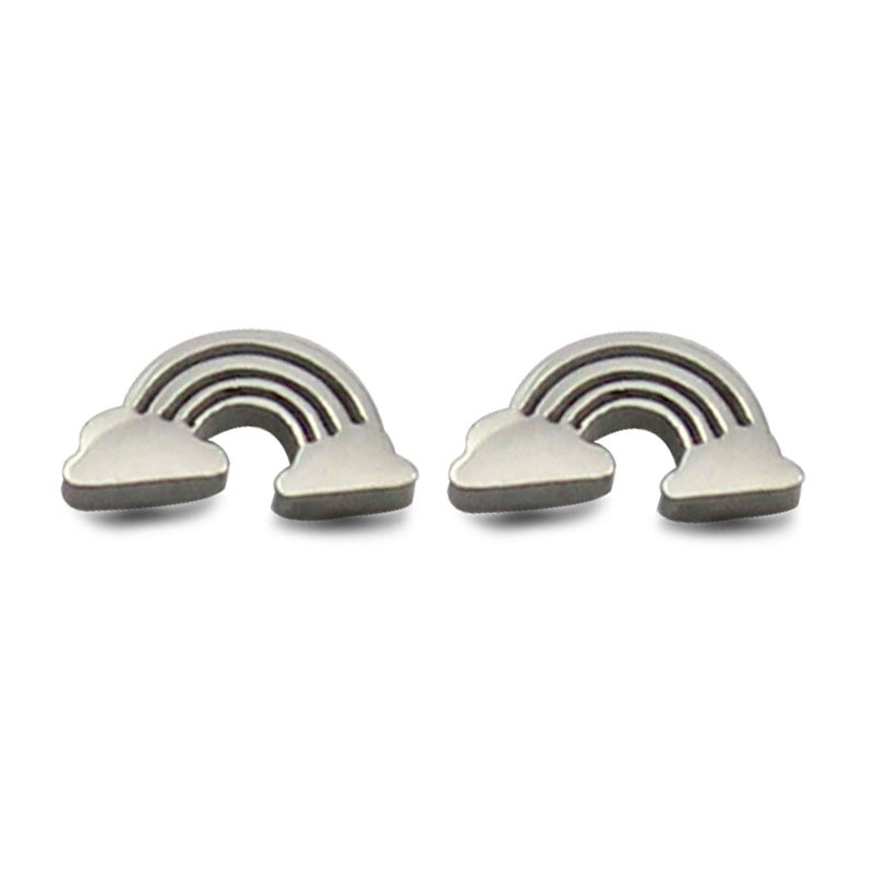 0710 Aretes Tipo Broquel Dormilon Acero Plateado Arcoiris Nube