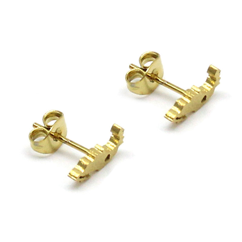 0711 2 Arete Tipo Broquel Acero Inoxidable Dorado Mexico Corazon