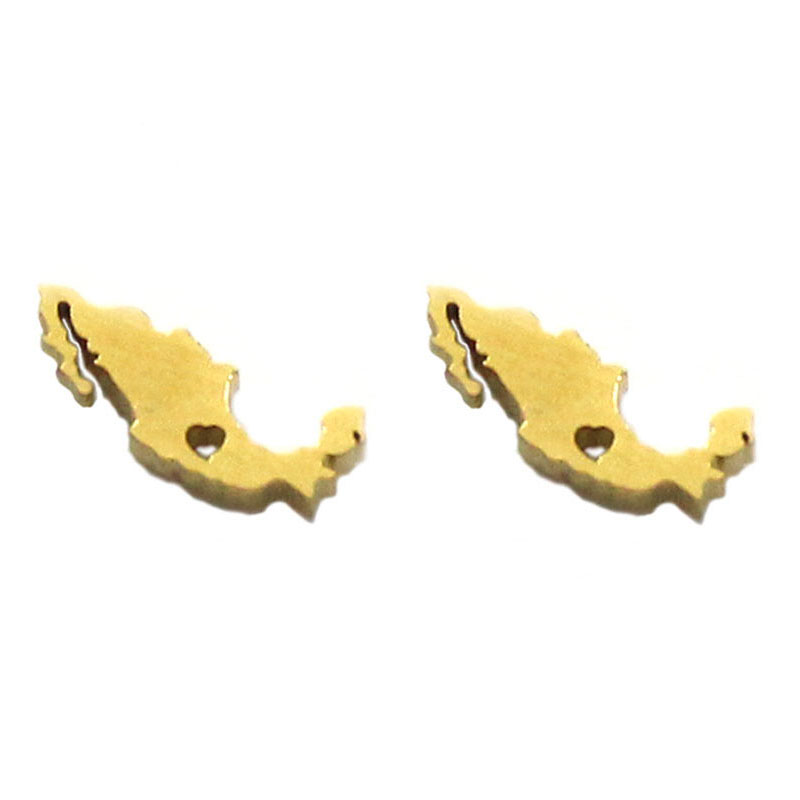 0711 Arete Tipo Broquel Acero Inoxidable Dorado Mexico Corazon