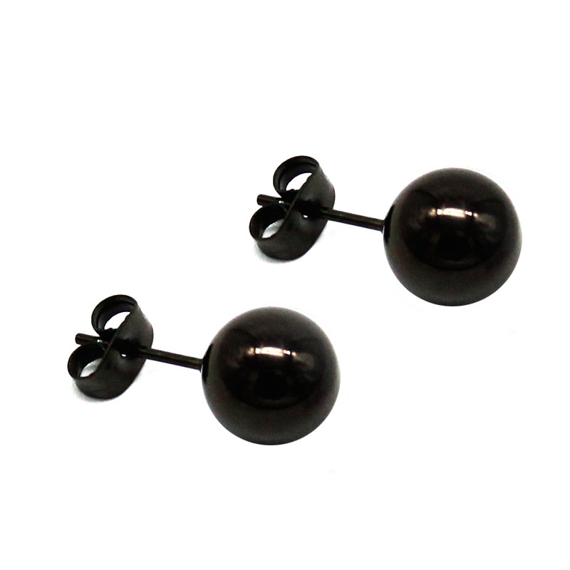 0731 0 Aretes Tipo Broquel Acero Inoxidable Negro Esfera 6Mm
