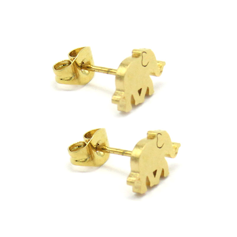 0737 0 Aretes Tipo Broquel Acero Inoxidable Dorado Elefante