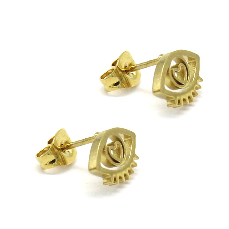 0738 0 Aretes Tipo Broquel Acero Inoxidable Dorado Ojos Corazon