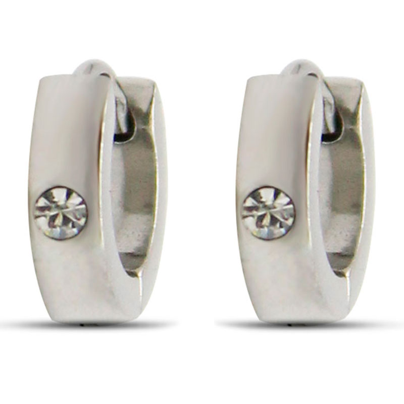 0741 Aretes Tipo Arracada Lisa Nina Acero Plateado Cristal