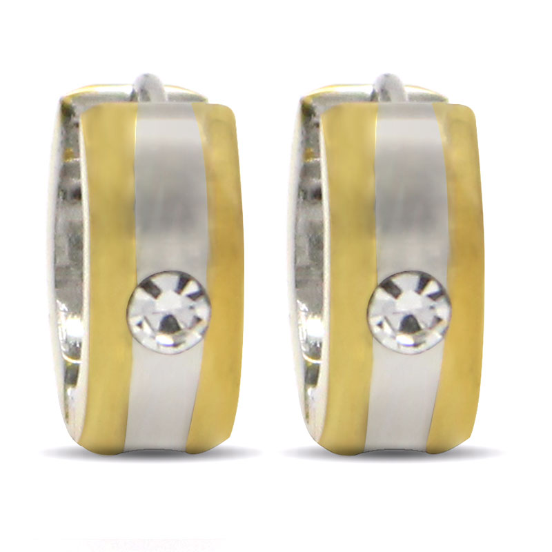 0742 Aretes Tipo Arracada Nina Acero Bicolor Cristal Claro