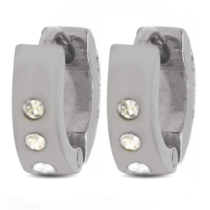 0743 Aretes Tipo Arracada Nina Acero Inox Plateado Cristales