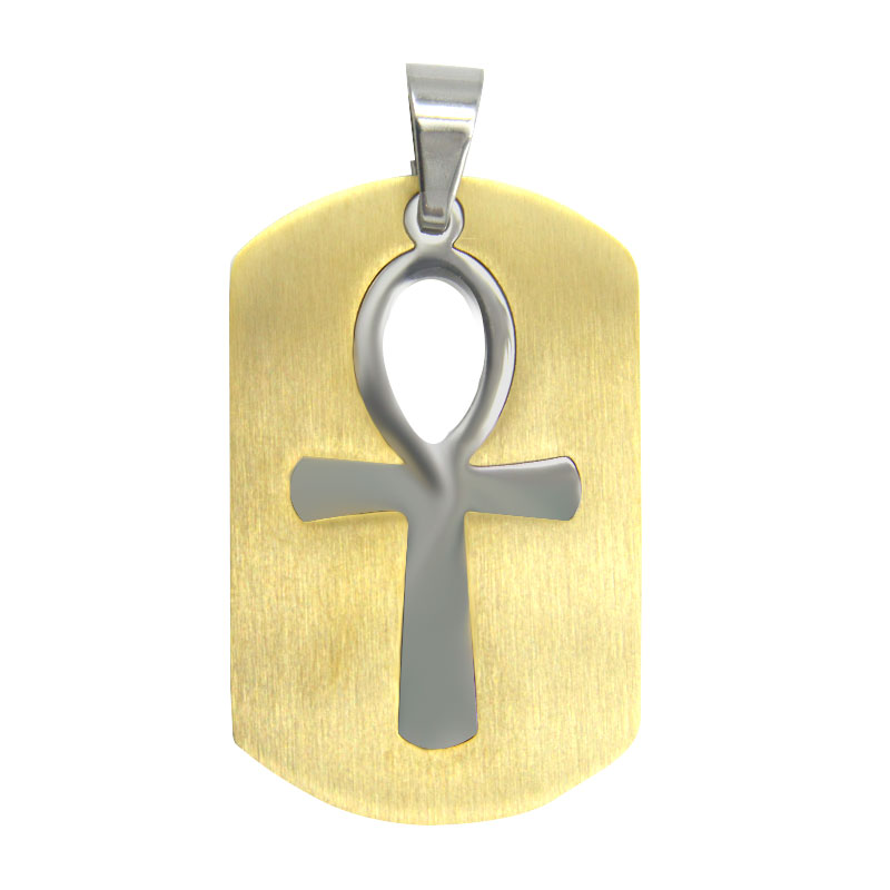 1198 Dije Acero Inoxidable Placa Dorada Cruz Egipcia Plateada