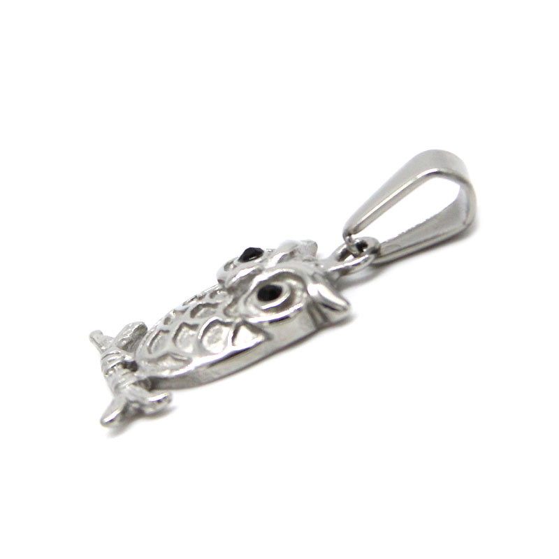 1215 0 Dije Acero Inoxidable Plateado Buho Zirconias Negras