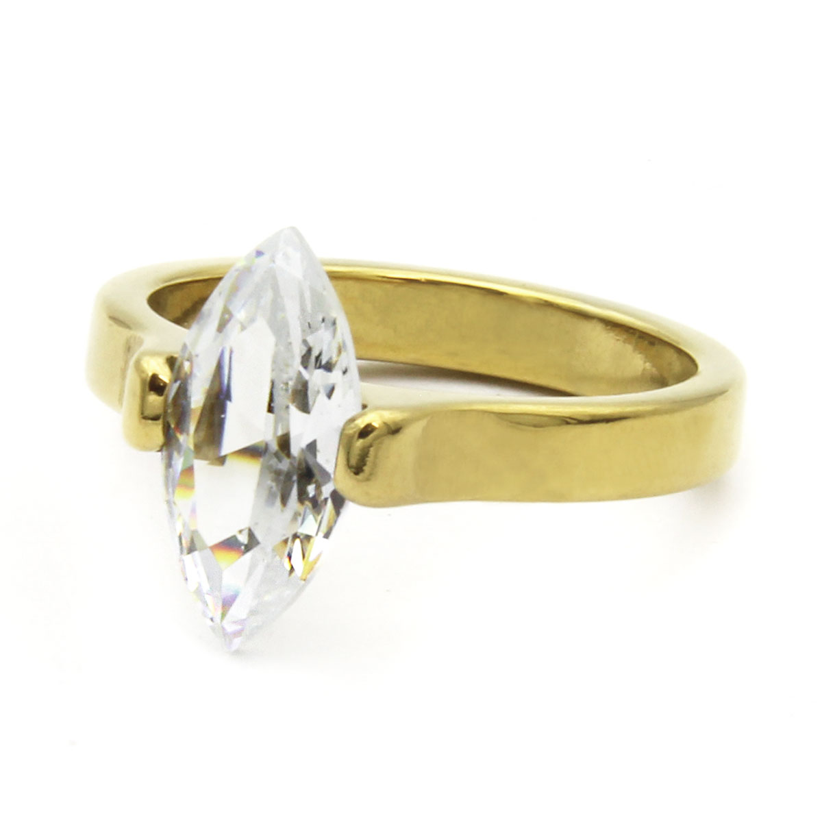 Anillo Acero Dorado Cocktail Zirconia Clara Cubica Rombo 2