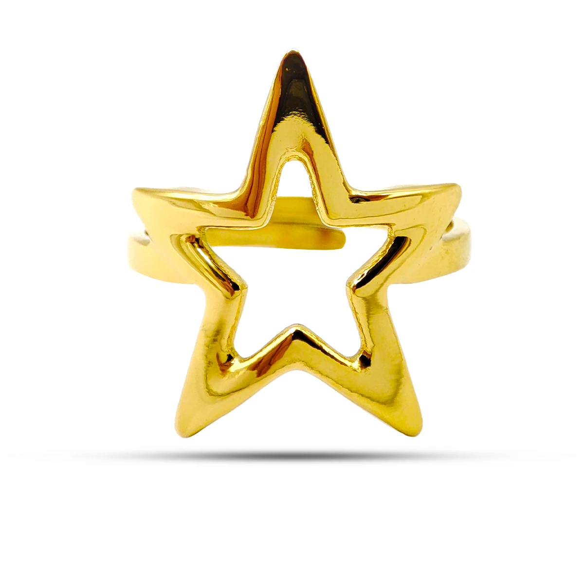 Anillo Acero Dorado Contorno Estrella Lisa Ajustable 2