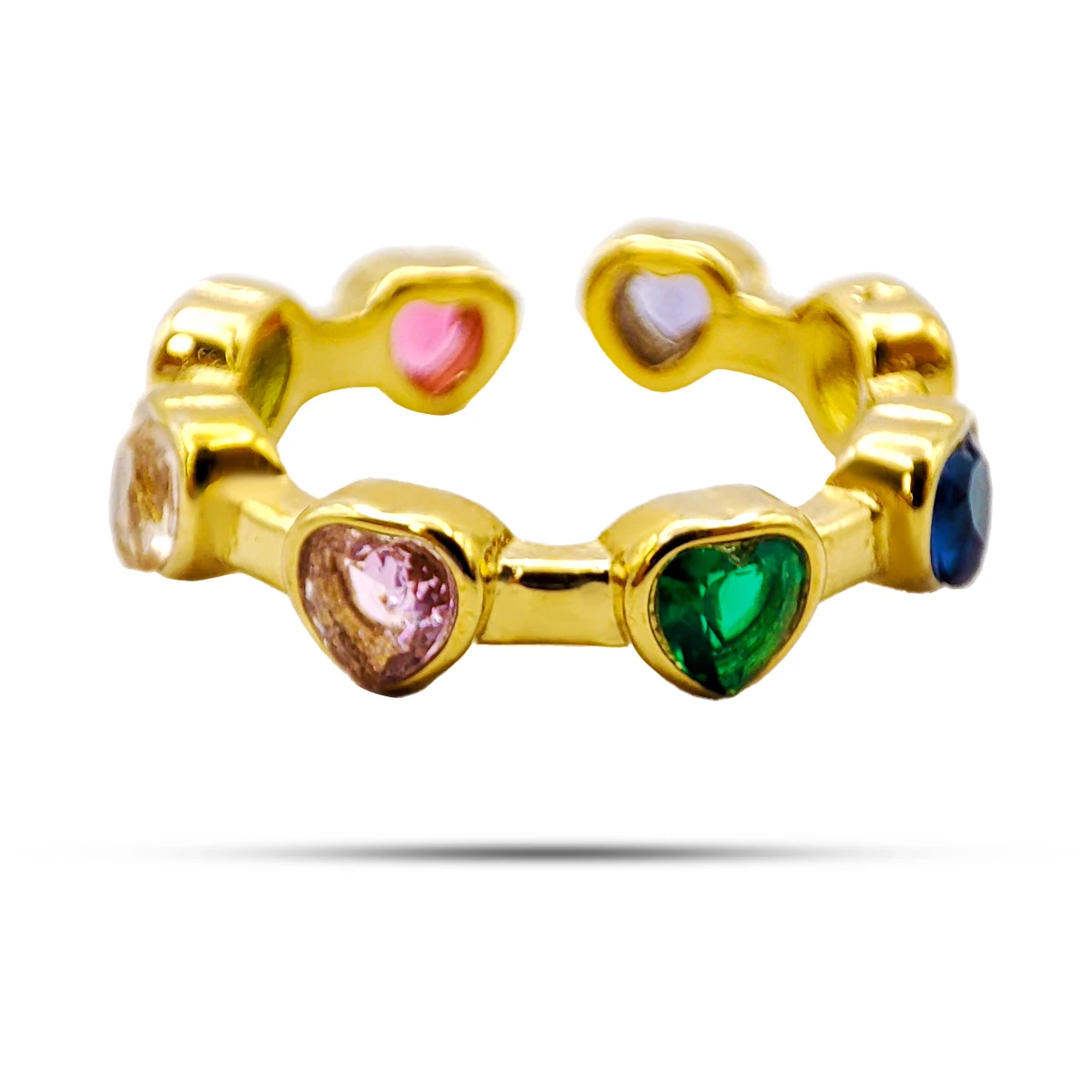 Anillo Acero Dorado Corazon Cristal Multicolor Ajustable 4