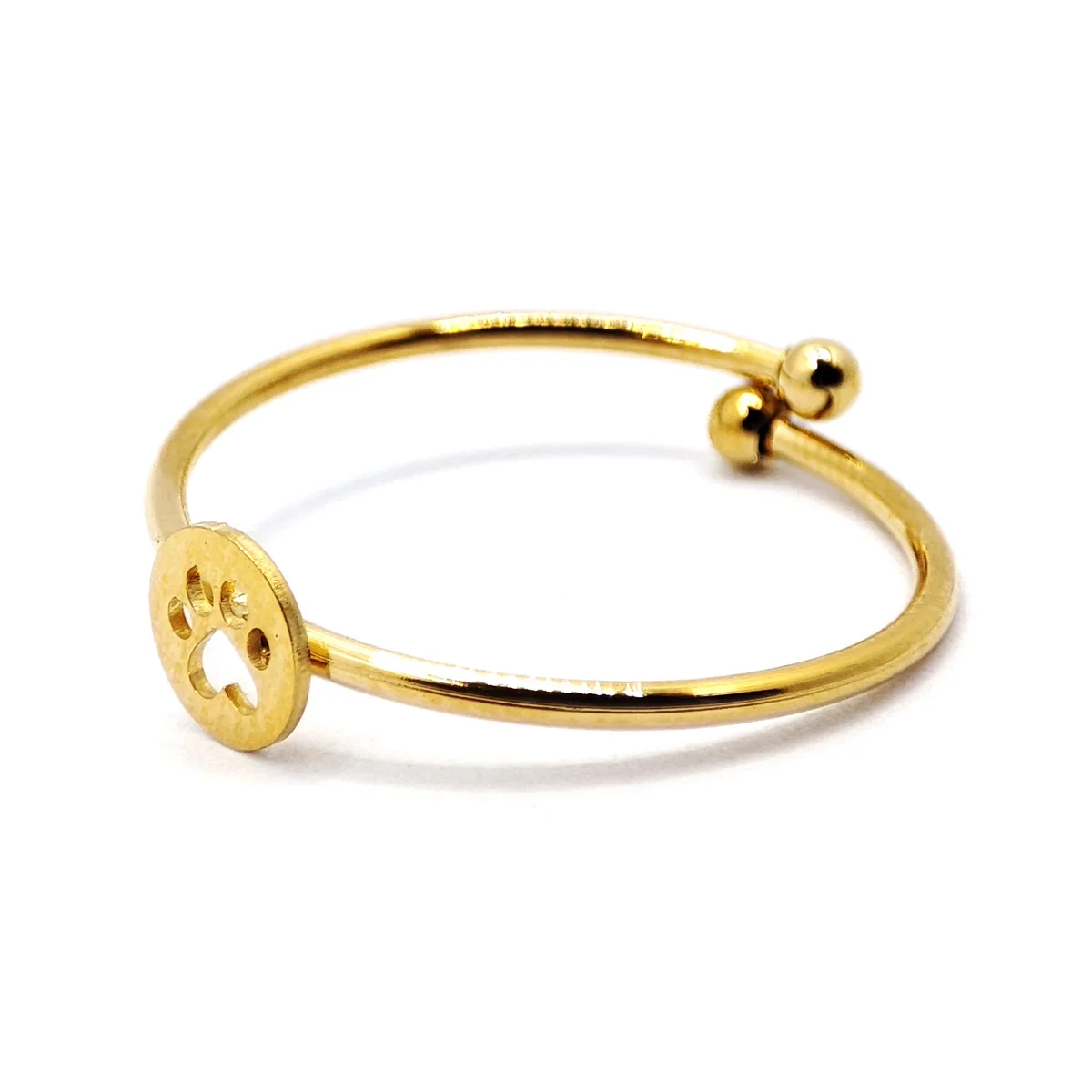 Anillo Acero Dorado Delgado Huella Perro Gato Ajustable 2