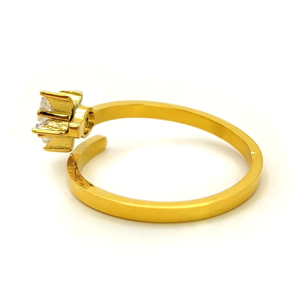 Anillo Acero Dorado Estrella Zirconia Giratorio Ajustable 3