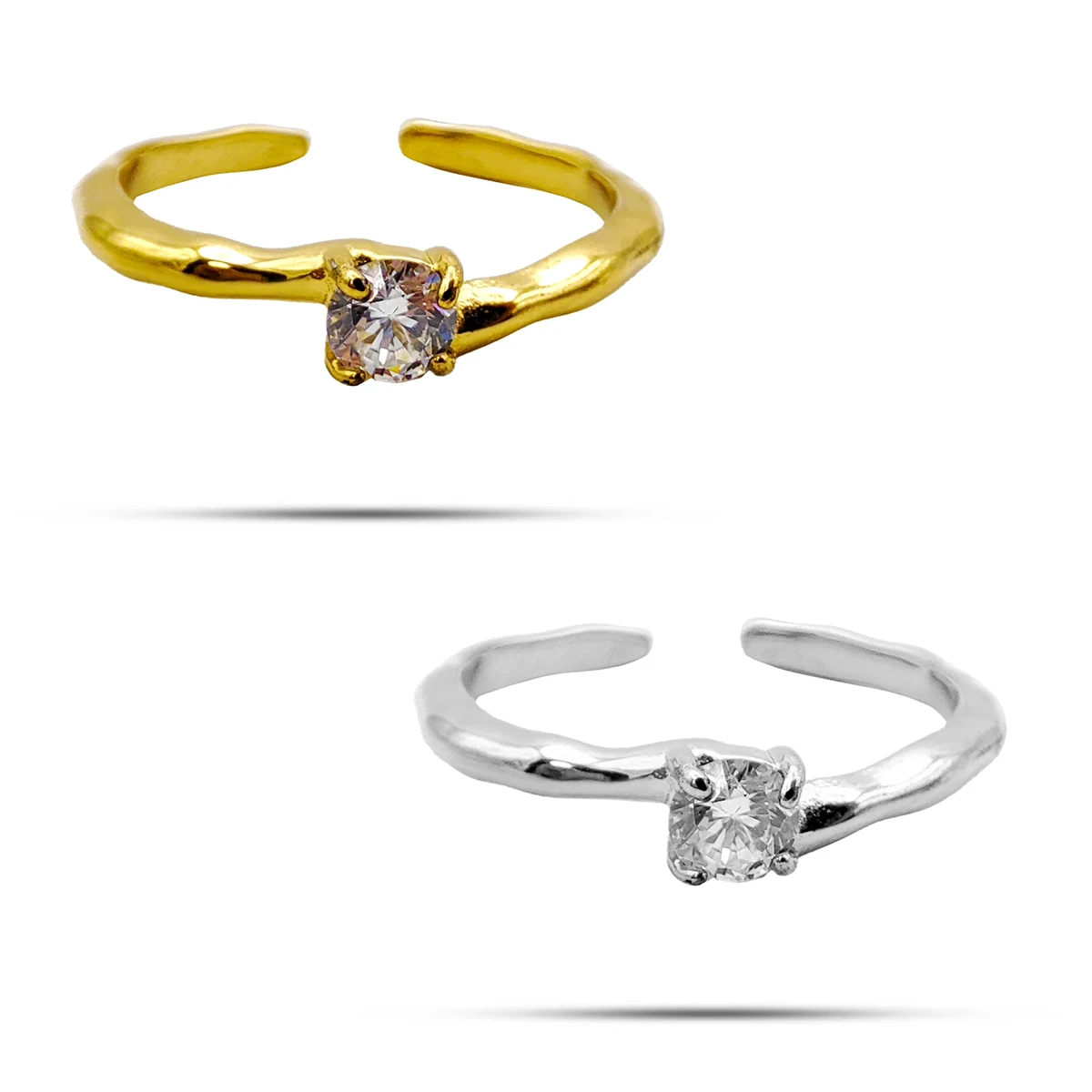 Anillo Acero Dorado Solitario Martillado Ajustable 8