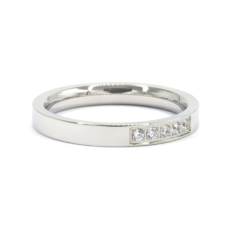 Anillo Acero Inox Argolla Plateado 5 Cristales Claros 3mm 2