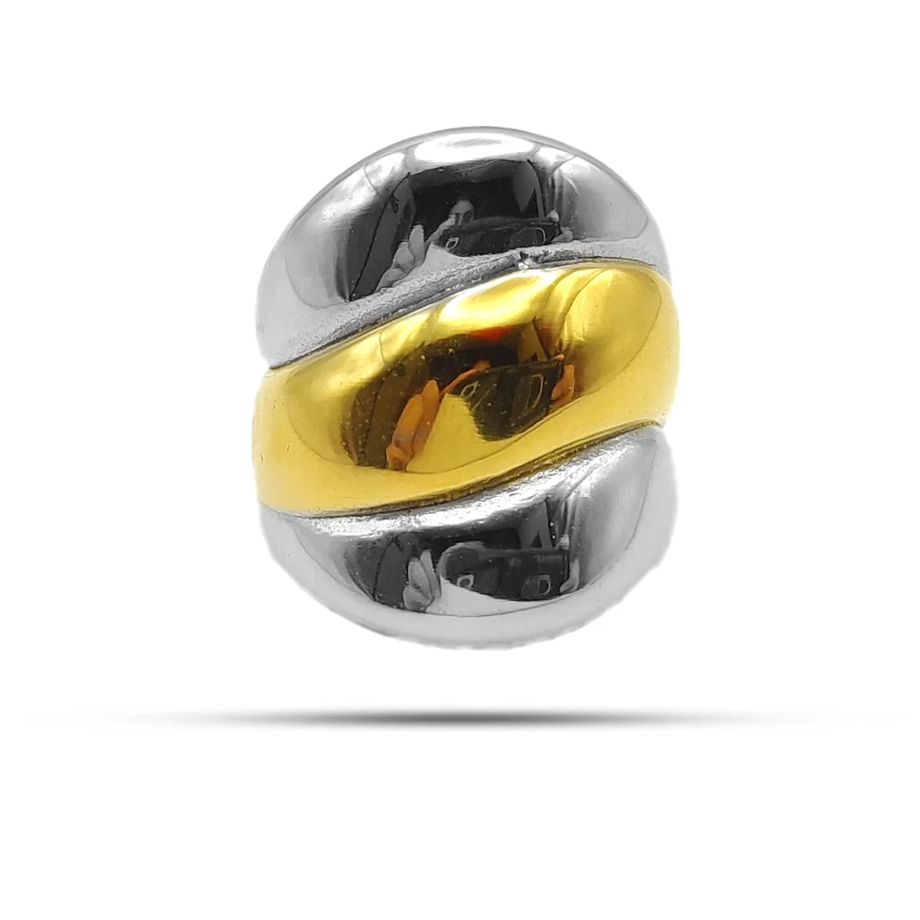 Anillo Acero Inox Bicolor Chunky Tres Lineas Gruesas 2